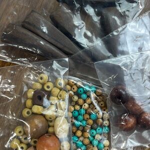 Mixed Wooden Bead Lot with Turquoise Accent Beads Craft Jewelry Lot